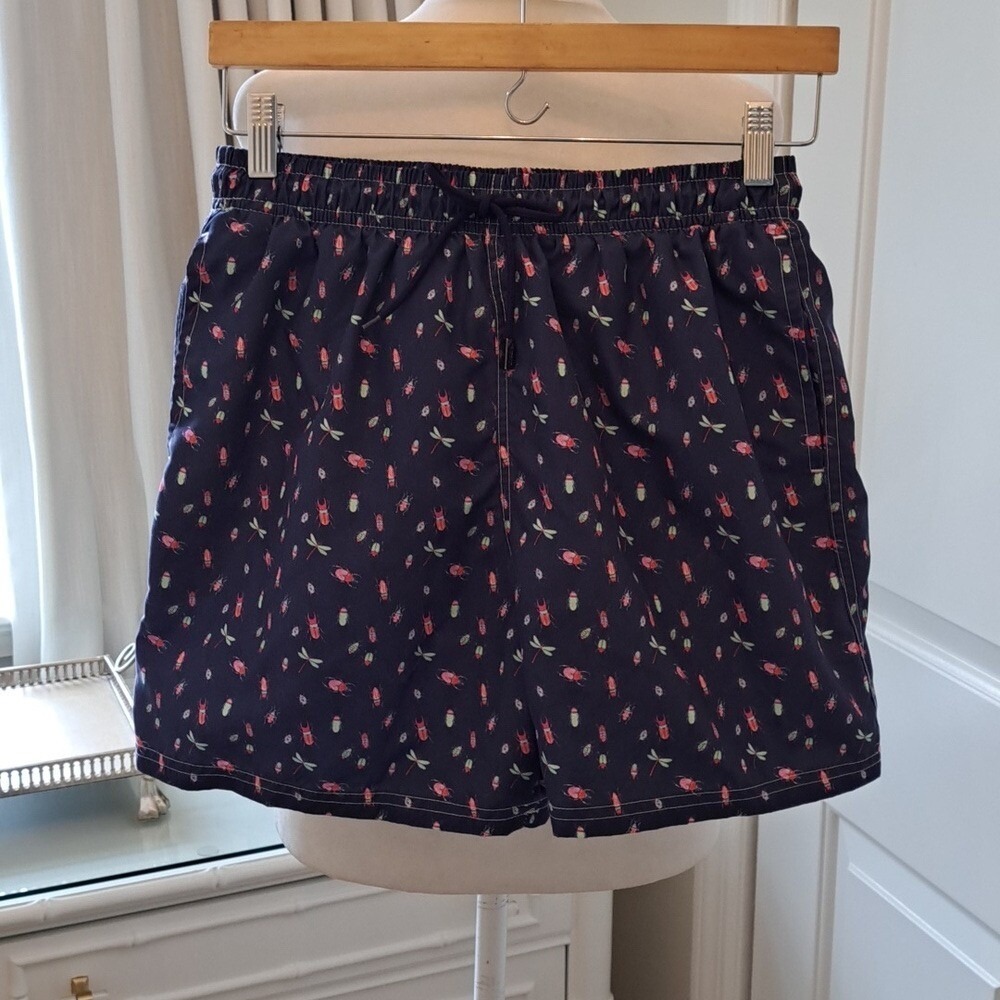 98 Coast Av. Boys Insect Print Navy 4" Swim Trunks Elastic Waist Size LG‎